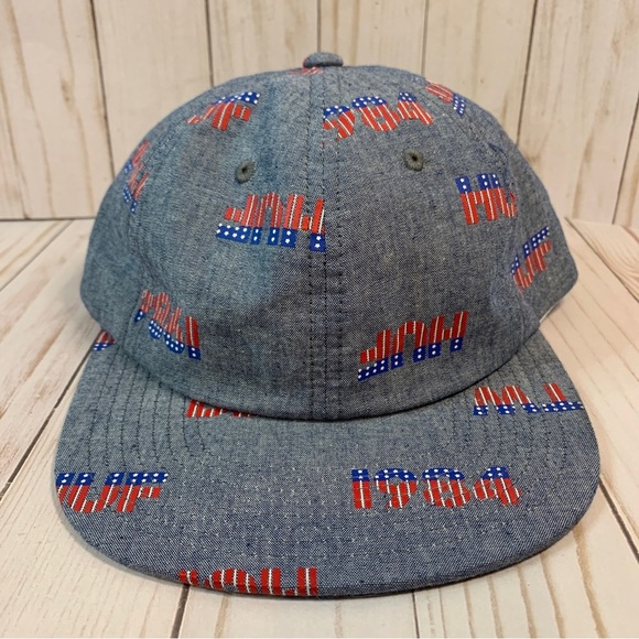 NEW Huf 1984 6-Panel Red White Blue Chambray Baseball Cap Hat Adjustable NWT - Picture 1 of 8